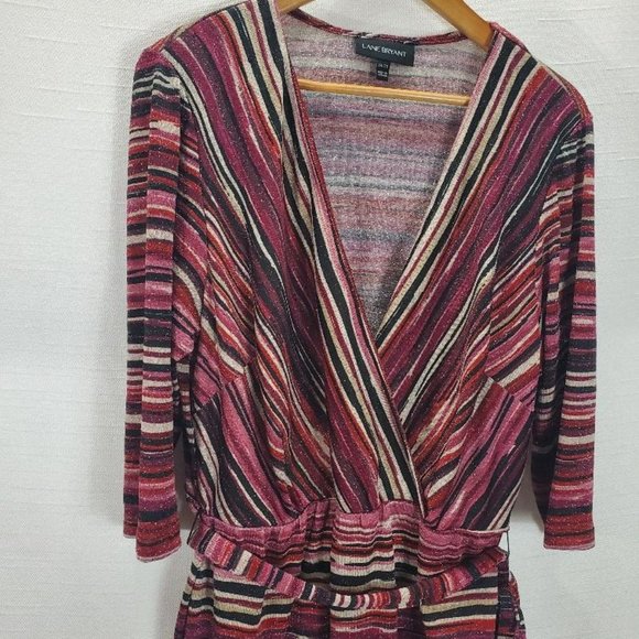Lane Bryant Midi Dress Womens 18/20 2x Colorful Stripes Sparkle Tie Waist Party - Picture 2 of 14